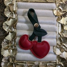 Cherry Charm Accessory Red Green Strap Button Accent Solid Pattern Women 1 Piece