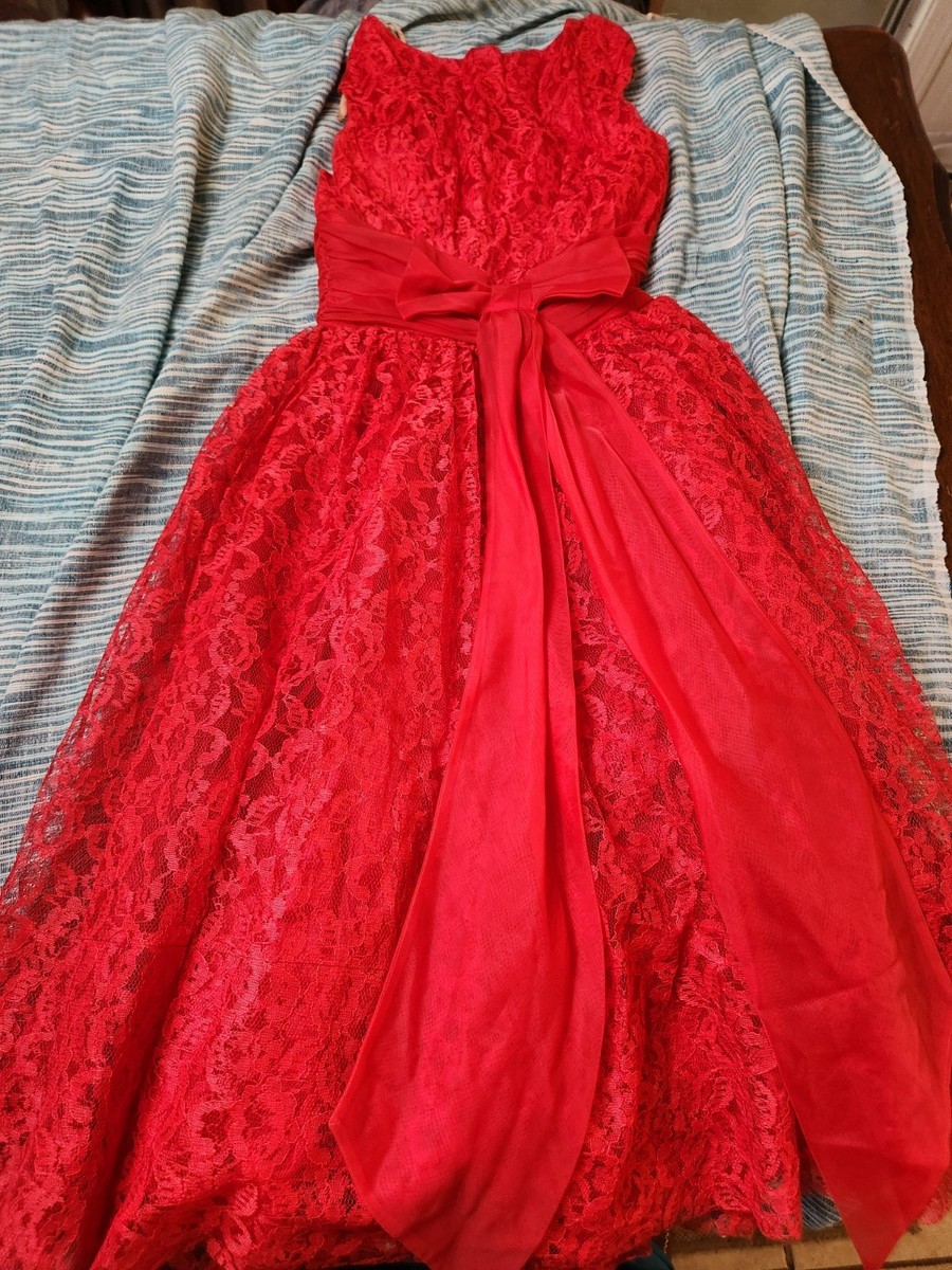 Vintage 1950s Red Prom Dress Ruffled Tulle S | eBay