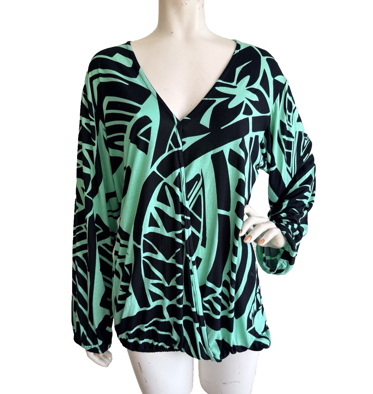 MISSING POLYNESIA Top Mint Green Black Hawaiian A… - image 1
