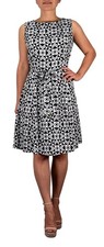 Vintage A Line Dress XL Belted Sleeveless Black White Geometric Work Casual