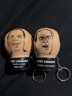 Vintage 90s Rush Limbaugh & Newt Gingrich Foam Stress Ball Keychains - Pair