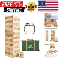 Giant Tumble Tower Stack from 2Ft to Over 4.2Ft, 54 PCS Pine Wooden Stacking ...
