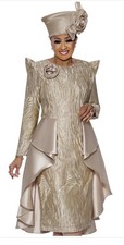 Dorinda Clark-Cole DCC5391 Champagne Gold Jacquard Dress. NWT. Size 10