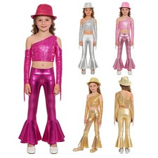 Girls Crop Top With Pants Costume Jazz Dance Dancewear 2PCS Ballroom Modern