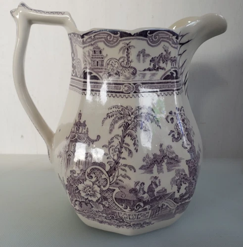 Antique Kyber W. Adams & Sons England Ironstone Purple Mulberry 6.5" Pitcher Jug