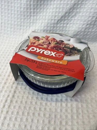 VTG Pyrex Glass Casserole Dish W/ Blue Lid And Cover 2QT/2L Made USA