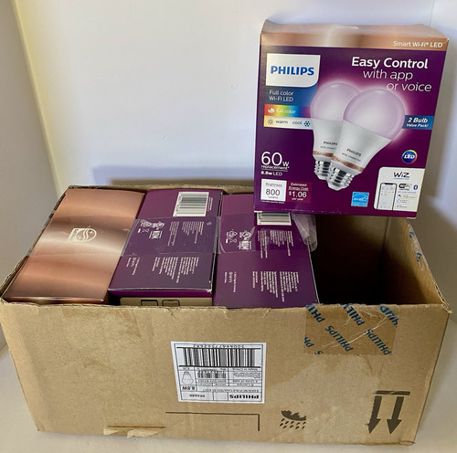 Lot of 4 Phillips Wiz Full Color LED 60W A19 Dimmable SmartLightBulbs Wi(8BULBS)
