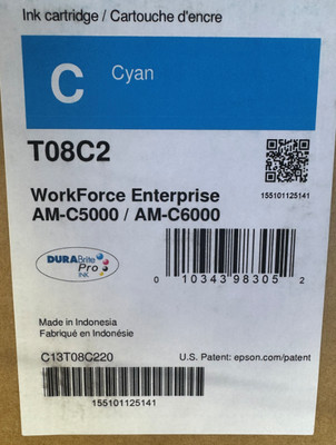 Epson T08C2 Cyan Ink Cartridge Workforce Enterprise AM-C5000/AM-C6000
