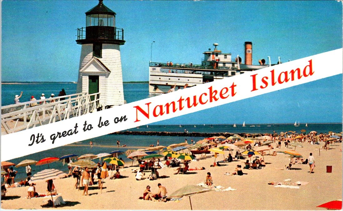 BANNERS, Lighthouse, Nantucket Harbor, NANTUCKET ISLAND, Massachusetts Postcard