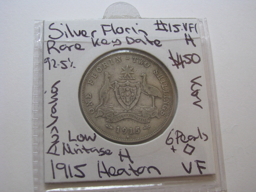 1915 H Florin Silver Coin KGV 6 Pearls CD Rare Key Date Coin KGV Very Fine