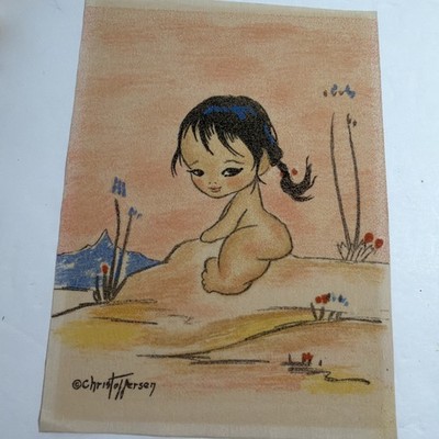 VTG Gerda Christoffersen Native American Girl printed on Velvet Paper 1950 s