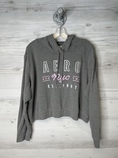 Aeropostale Womens XL Gray Cropped Hoodie Sweatshirt Aero NYC Est 1987 2668