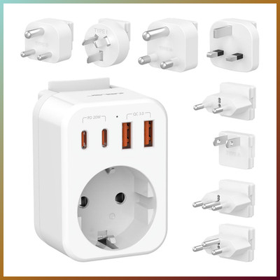 Reiseadapter Set mit USB-C 20W für weltweit Typ A/C/D/G/I/J/L/M