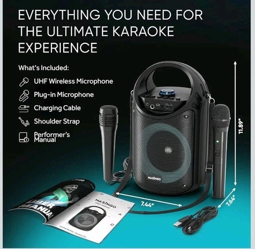 MASINGO Karaoke Machine for Kids and Adults with 1 Wireless Karaoke... - Afbeelding 8 van 8