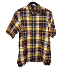 Scott Barber Plaid Button Up Short-Sleeved Shirt Men's Size Medium Fall Preppy
