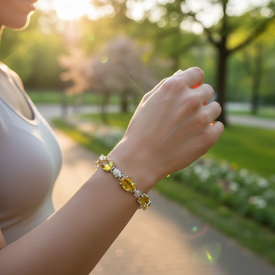 手工制作纯银黄色蓝宝石手链:20 毫米宝石首饰 — 第 2/4 张图片