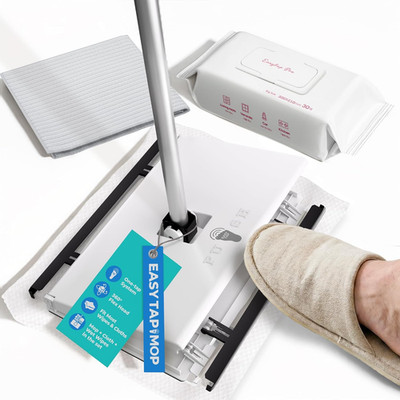 Hands-Free Flat Floor Mop & Sweeper - Foot-Tap Lock System Compatible with Most