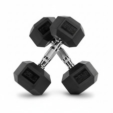 2 X 25lb Pound Dumbbell Pair Rubber Hex Weights Set 50 lbs Total Workout Gym NEW