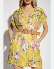 ZIMMERMANN- 0 (AU 8/US 4)-PATTIE CUFFED MUSTARD FLORAL BELTED MINI DRESS LINEN