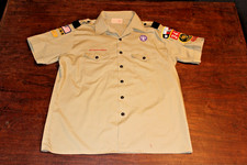 Boy Scouts of America BSA Men's Shirt Tan X-Large XL Sewn Patches Short Sleeve