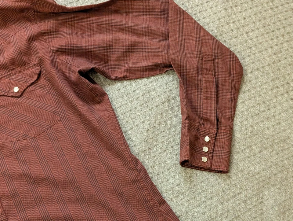 Camisa Lee De Colección Para Hombre Grande Marrón A Cuadros Perla Occidental A Presión Manga Larga Años 70 80 Foto 4 de 4