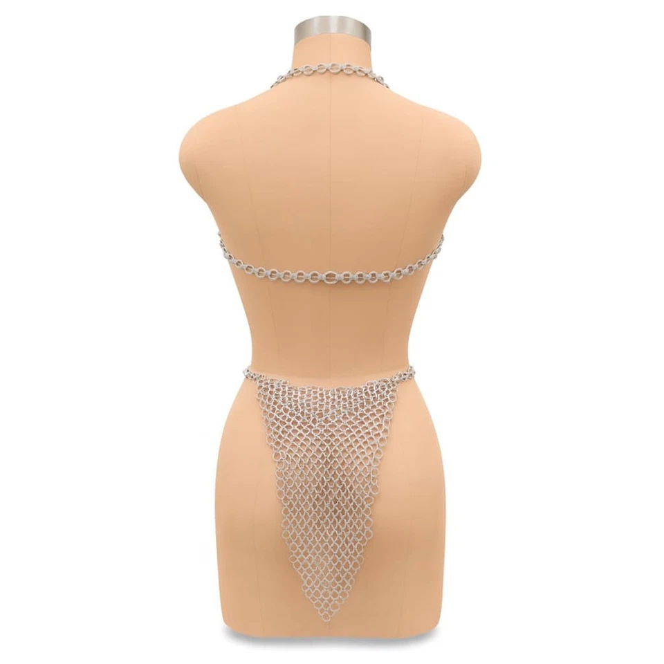 Sujetador de cota de malla y falda de cadena | Anillos de aluminio hechos a mano | Conjunto de armadura de disfraz Foto 3 de 4