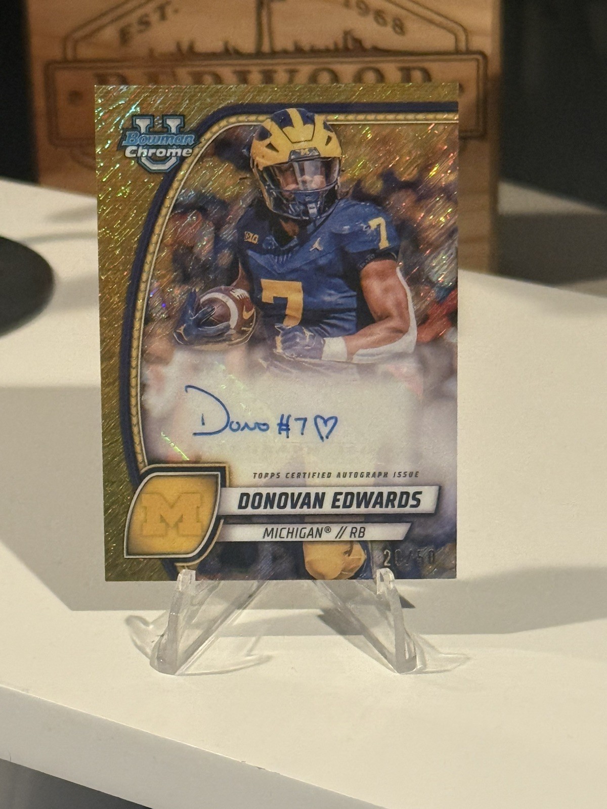 2024 Bowman Chrome U Football Donovan Edwards Auto Michigan Gold  /50