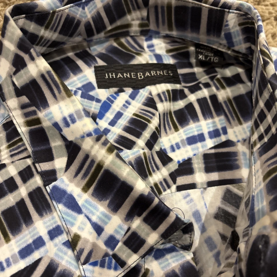 Camisa Jhane Barnes Para Hombre XL Blanca Azul Negra Rayas Texturizada Abstracta Geométrica Foto 2 de 4