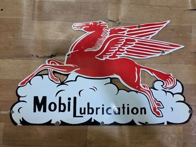 MOBIL LUBRICATION PEGASUS PORCELAIN ENAMEL SIGN 30 X 18 INCHES