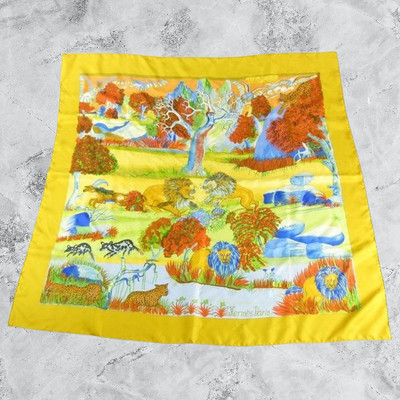 HERMES Carre 90 Nuba Mountain Silk Scarf Yellow W 90cm Japan [Used]			