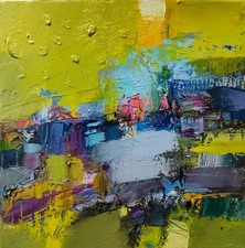 Original oil painting, 8"x8" Contemporary art, Abstraction, Old Town, Landscape