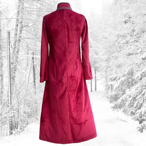 Crimson Red Velvet Military Gothic Theatrical Steampunk Frock Coat Chest 36 inch - Picture 3 of 3