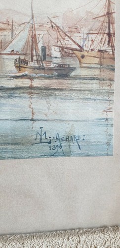 M Achard, Port De Marseille - Fort Saint Jean, Aquarelle Signée XIXème siècle - Picture 12 of 12