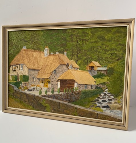 VINTAGE LANDSCAPE OIL PAINTING HOUSE GARDEN BUCKLAND IN THE MOOR DEVON R CHARLES - Picture 4 of 24