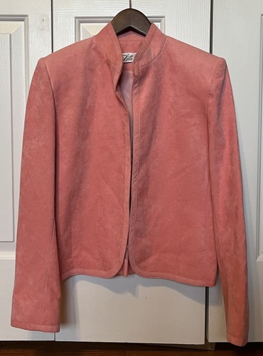 Vintage 80s Barbie Pink Ultra Suede Blazer Jacket SMALL S open shoulder pads - Bild 1 von 8