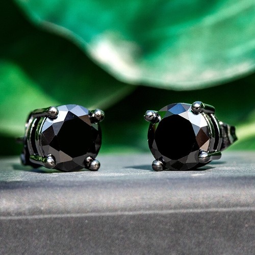 2Ct Round Cut Lab Created Diamond Men's Stud Earrings 14k Black Gold Plated