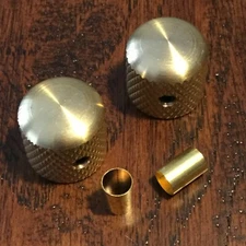 2 x Solid Unplated Raw BRASS Guitar Knobs / Dome / Set Screw / Fender / CTS Pots