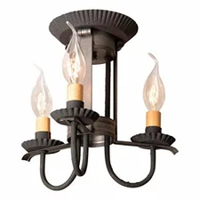 Rustic Crimped Pans Three Arm Candlestick Amherst Ceiling Light In Kettle Black