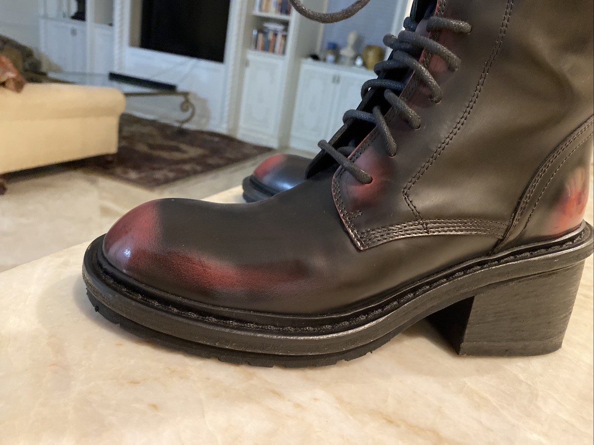 Ann Demeulemeester Combat Boots Size 39 US Bordeaux Leather
