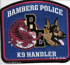 Bamberg  Police K-9 Handler, SC  (5" x 4.5") shoulder police patch (fire)