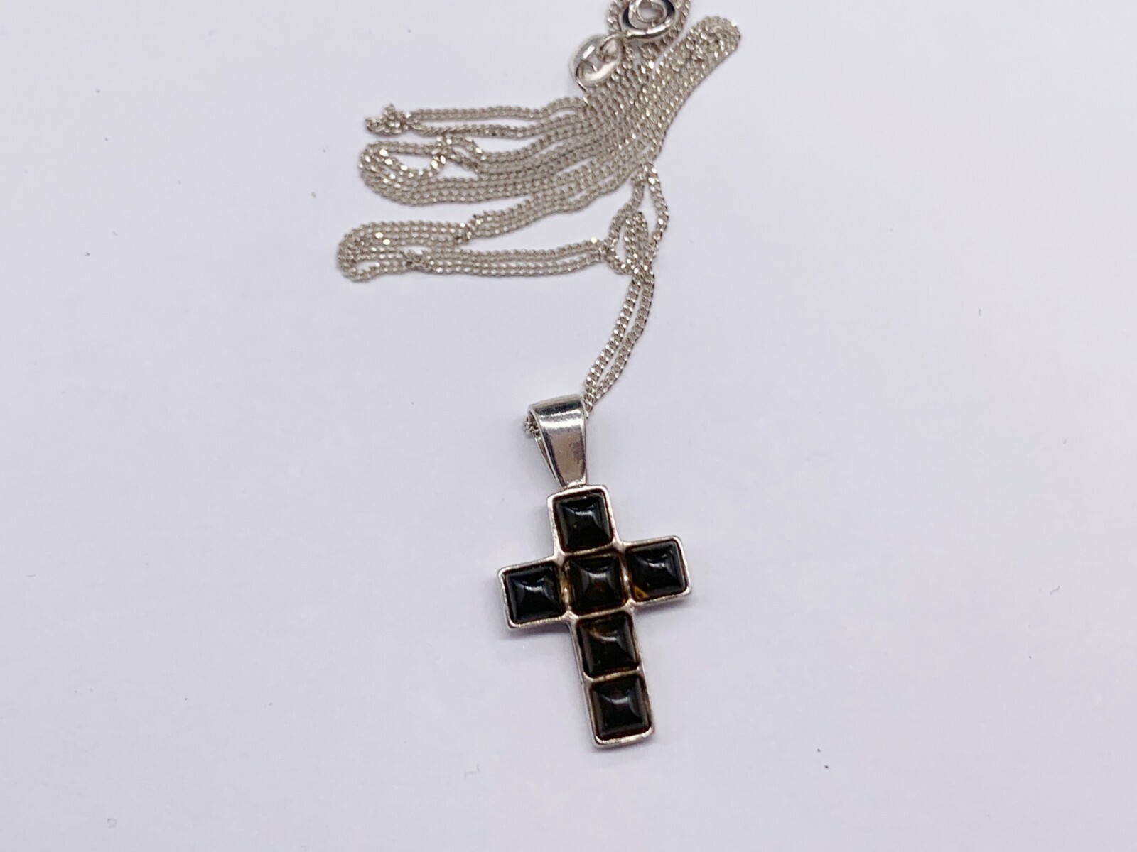 VINTAGE SOLID SILVER GEM SET CLUSTER RELIGIOUS CR… - image 1