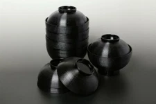 Owan Japanese soup bowl Echizen Lacquerware Handcraft 5set Chisuji Stripe Black