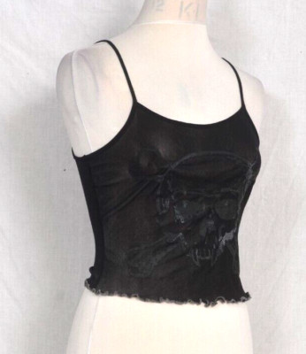 Spanki black Vampire Skull Vest Top Black Mesh Deadstock K2K Emo Gothic XS