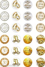 24 OR 15 PRECUT 50TH GOLDEN WEDDING ANNIVERSARY RICE PAPER CUP CAKE TOPPERS