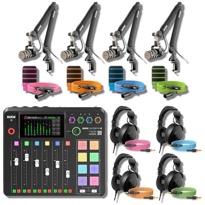Rodecaster Pro II Ultimate Podcasting Bundle with 4 PodMics, PSA1+, NTH100