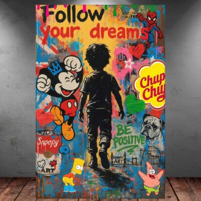 LEINWAND BILD ER XXL ABSTRAKT BANKSY KID BUNT GRAFFITI ART WAND POSTER P1356