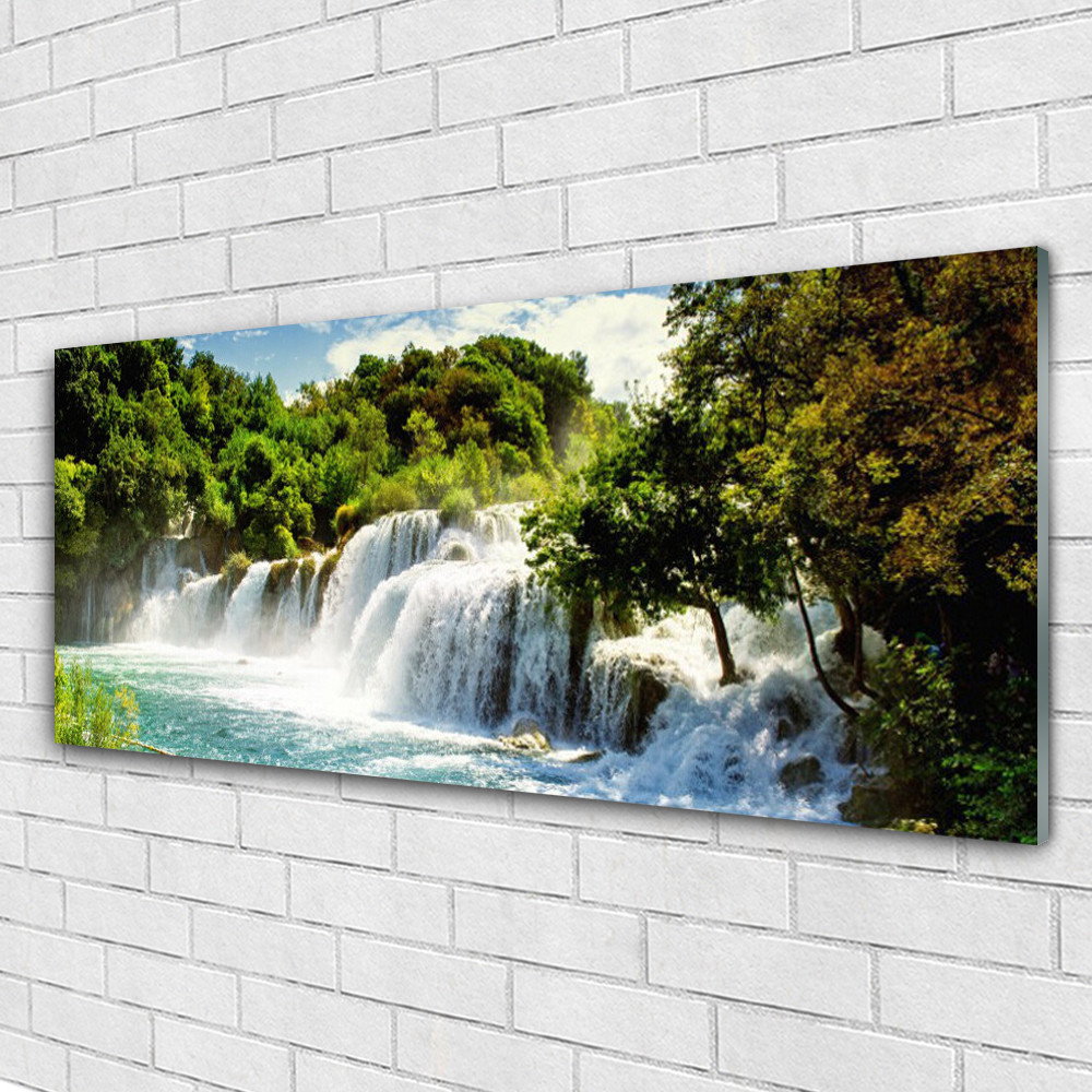 Tableau plexiglas cascade 125x50 cm anti humidite pour habiller un mur vide de salle de bain