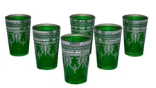 Moroccan Tea Glasses Espresso Shot Glass Handmade Turkish 6-pack Green