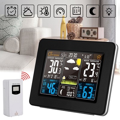 Digitale Wecker Wetterstation Funk Farbdisplay Thermometer Innen / Außensensor