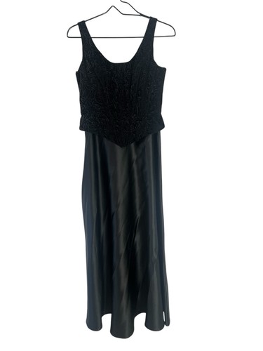 Vtg 90s Scott McClintock Maxi Velvet Corset Boned Satin Dress Floral Embossed 8 - Picture 10 of 12